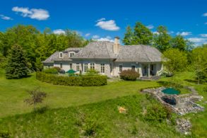 Western Facade with Stone Folly Sitting Area - Country homes for sale and luxury real estate including horse farms and property in the Caledon and King City areas near Toronto
