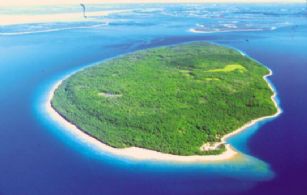 Aerial image of island before the airstrip was built - Country homes for sale and luxury real estate including horse farms and property in the Caledon and King City areas near Toronto