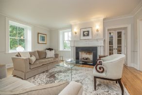 Living Room with Wood Burning Fireplace - Country homes for sale and luxury real estate including horse farms and property in the Caledon and King City areas near Toronto