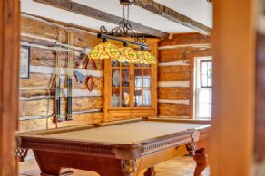 Exposed Cabin Living Room - Country homes for sale and luxury real estate including horse farms and property in the Caledon and King City areas near Toronto
