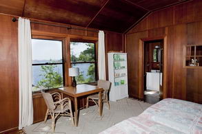 Cedarwood cabin interior with view to open - Country homes for sale and luxury real estate including horse farms and property in the Caledon and King City areas near Toronto